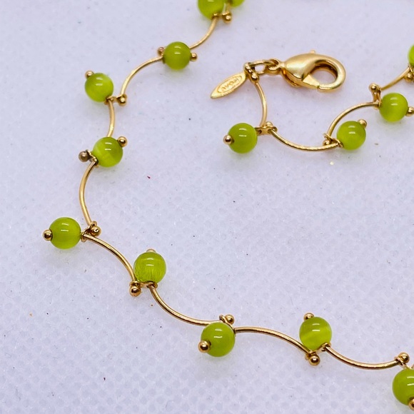 Pretty Green cat eye beaded gold tone stick “Avon” Anklet 11” - Picture 2 of 3
